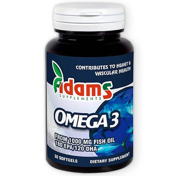 Omega 3 ulei peste si Vitamina E Adams Supplements 30 capsule Omega 3 ulei peste si Vitamina E Adams Supplements 30 capsule
