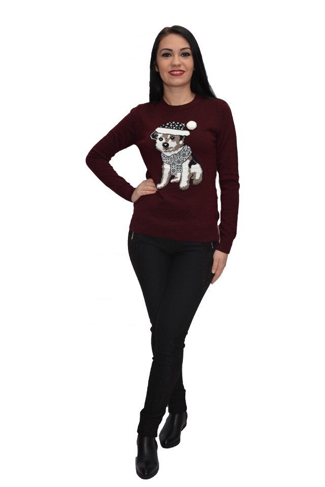 Bluza tricotata cu imprimeu, D&J Exclusive, Marsala