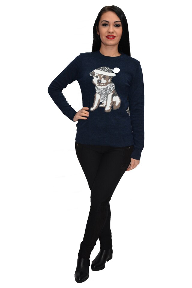 Bluza tricotata cu imprimeu, D&J Exclusive, Albastru marin