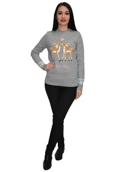 Bluza tricotata Love Story cu insertii de margele, D&J Exclusive, Gri Bluza tricotata Love Story cu insertii de margele, D&J Exclusive, Gri