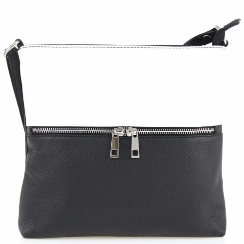 Geanta Josslyn din piele naturala pentru femei, alb cu negru