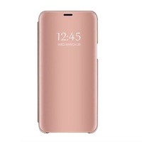 Husa Book Flip Stand Mirror, Clear View, Samsung Galaxy A9 2018, Roz, Functie de stand, Smart case