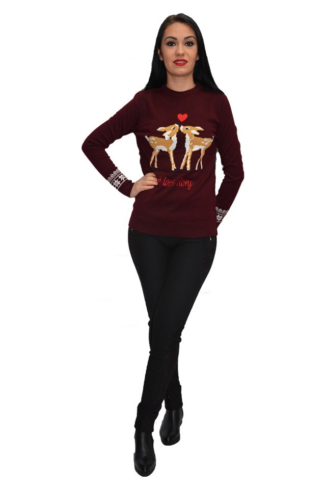 Bluza tricotata Love Story cu insertii de margele, D&J Exclusive, Marsala