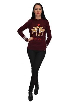 Bluza tricotata Love Story cu insertii de margele, D&J Exclusive, Marsala Bluza tricotata Love Story cu insertii de margele, D&J Exclusive, Marsala