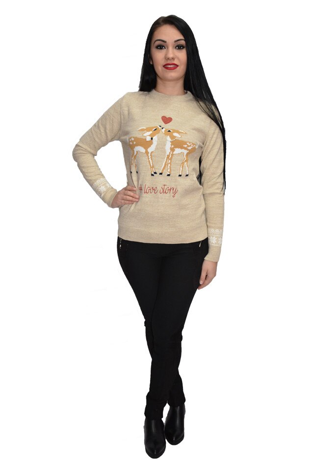 Bluza tricotata Love Story cu insertii de margele, D&J Exclusive, Bej