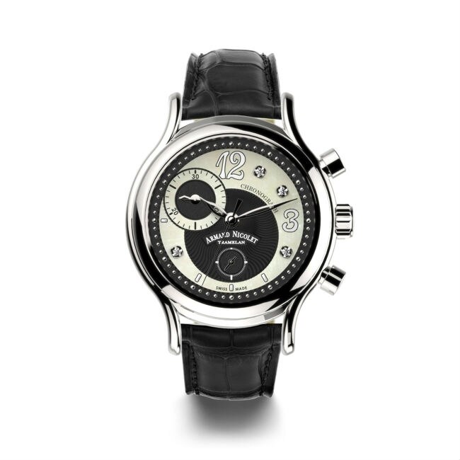 Ceas dama ARMAND NICOLET A884AAA NN P882NR8, quartz, Swiss Made, cronograf, 4 diamante