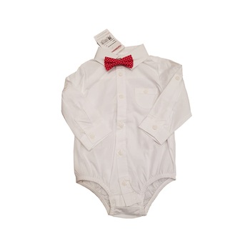 Body baieti, Anne,tip camasa alba cu papion rosu Body baieti, Anne,tip camasa alba cu papion rosu