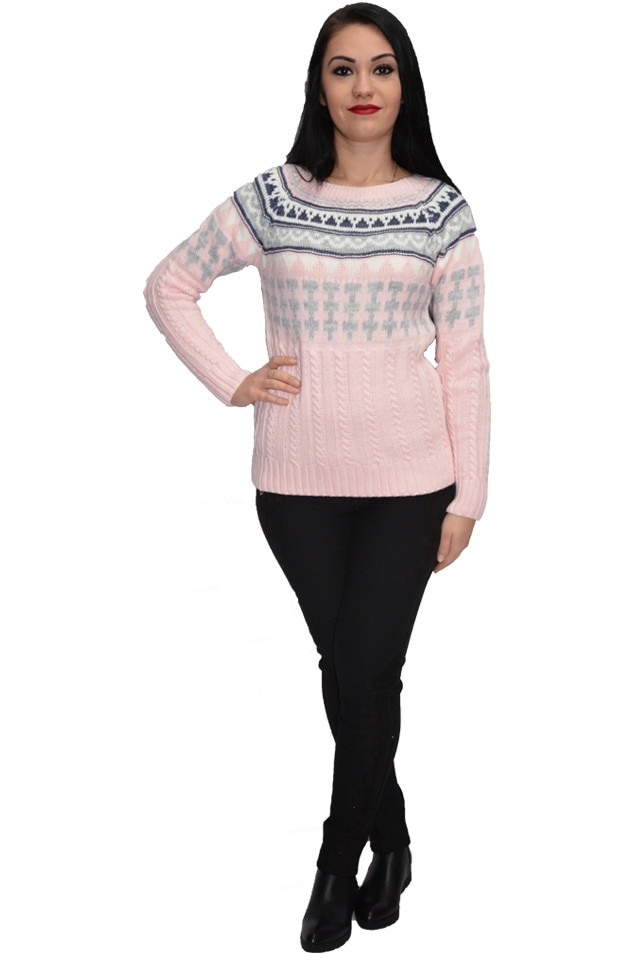 Pulover dama tricotata,aspect impletit, D&J Exclusive, Roz