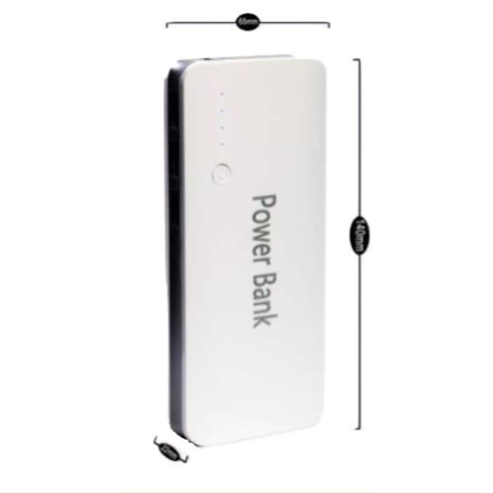 Външна Батерия Power Bank 20000 mAh, с 3 USB изхода, LED фенерче, Бяла