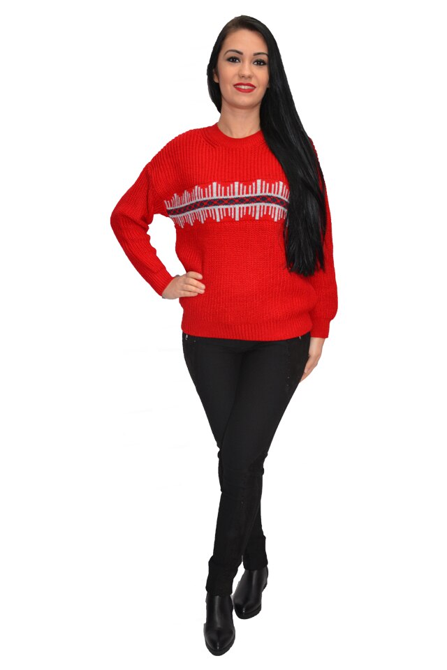 Bluza tricotata din lana,model simplu, D&J Exclusive, Rosu