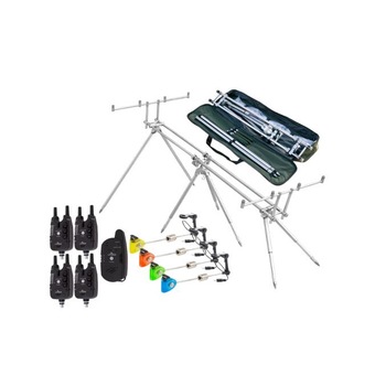 Set 4 senzori cu statie, cu snagbar fix + Set 4 swingere, cu iluminare color + Rodpod, Baracuda, RP9, 4 posturi, pentru 4 lansete Set 4 senzori cu statie, cu snagbar fix + Set 4 swingere, cu iluminare color + Rodpod, Baracuda, RP9, 4 posturi, pentru 4 lansete