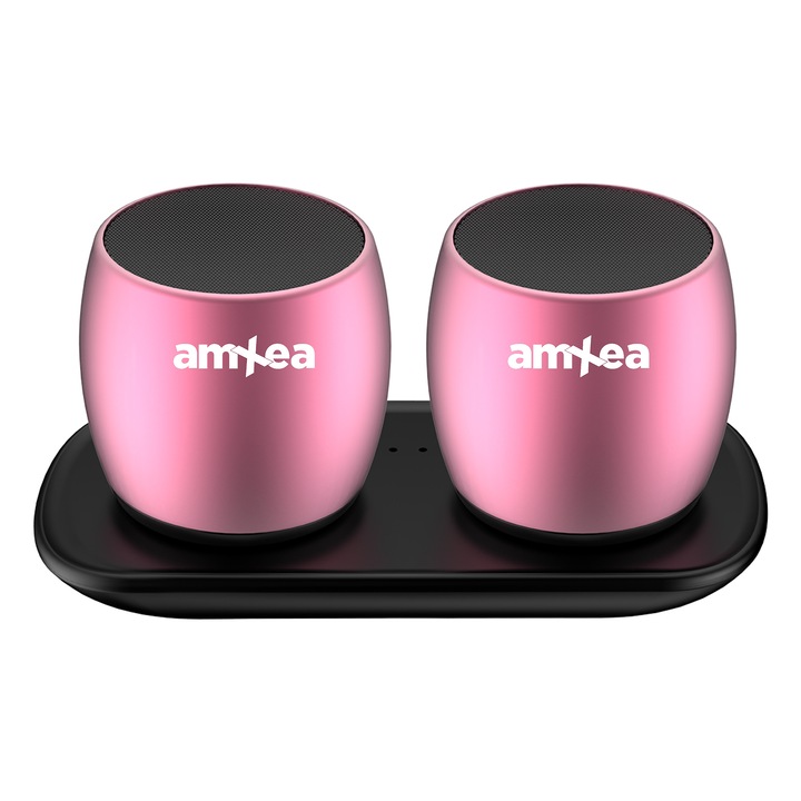 2 darab hordozható hangszóró amXea F1 + töltőállomás, Bluetooth, Rózsaszín