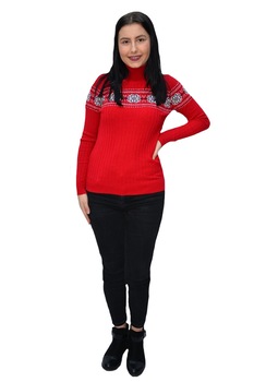 Pulover tricotat cu model rafinat , D&J Exclusive, Bleumarin-rosu Pulover tricotat cu model rafinat , D&J Exclusive, Bleumarin-rosu