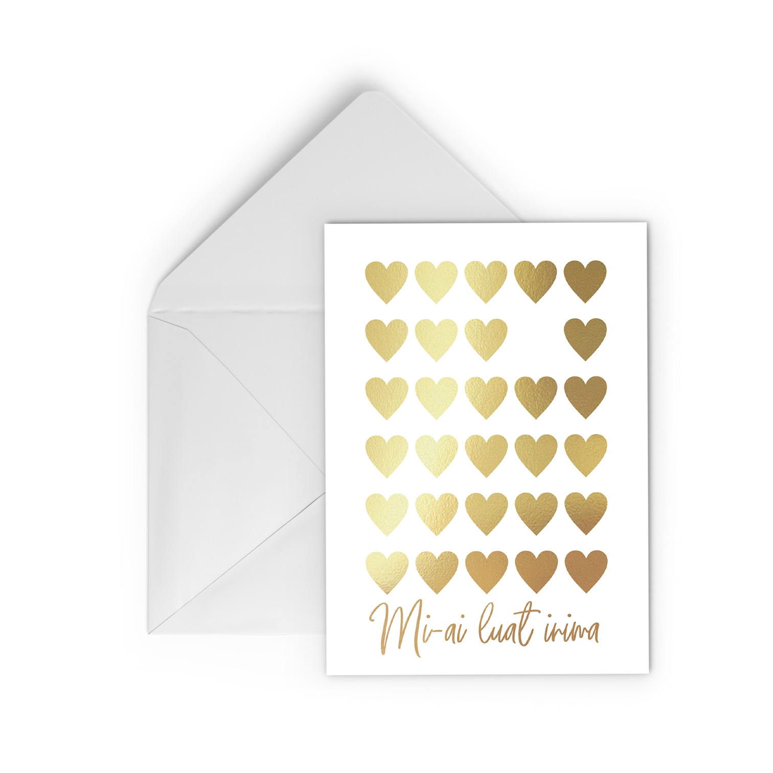 Felicitare cu plic, Mi-ai luat inima, colaj auriu manual, caligrafie, Valentine's Day