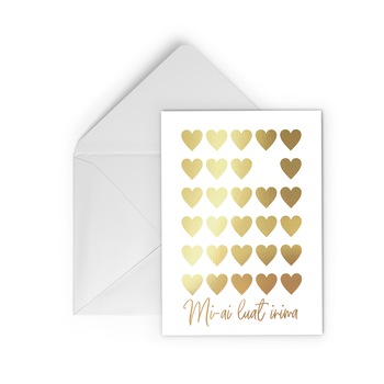 Felicitare cu plic, Mi-ai luat inima, colaj auriu manual, caligrafie, Valentine's Day Felicitare cu plic, Mi-ai luat inima, colaj auriu manual, caligrafie, Valentine's Day