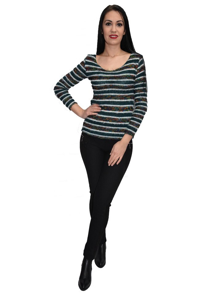 Pulover tricotat ,model multicolor,D&J Exclusive, Verde