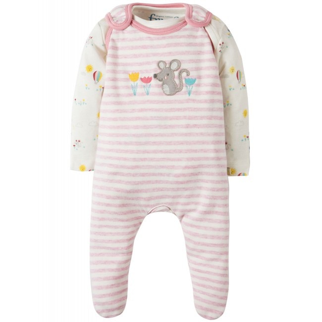 Set Salopeta cu Body My First Outfit, Fete, Multicolor, Nou nascut, Frugi, 50-56 cm