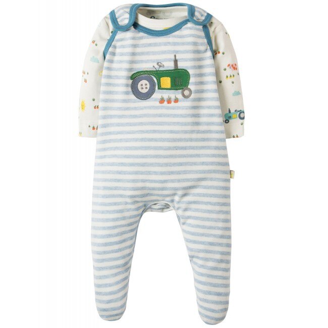 Set Salopeta cu Body My First Outfit, Frugi, Multicolor, Nou nascut, 50-56 cm