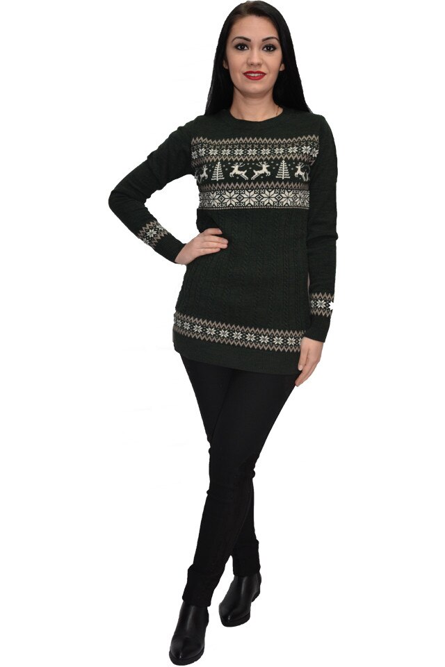 Bluza casual tricotata cu motive de craciun, D&J Exclusive, Greenery, Greenery