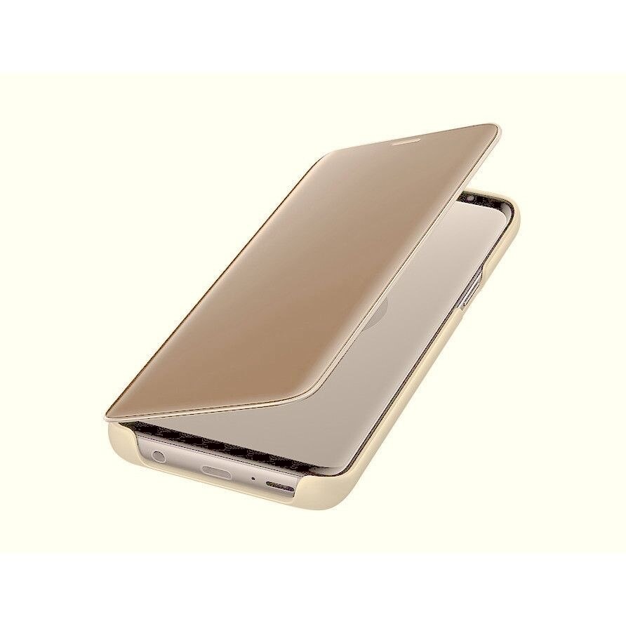 Husa Samsung Galaxy J4 Plus 2018 Clear View (Oglinda) Gold Flip Standing Cover Black Din Policarbonat si Piele Ecologica