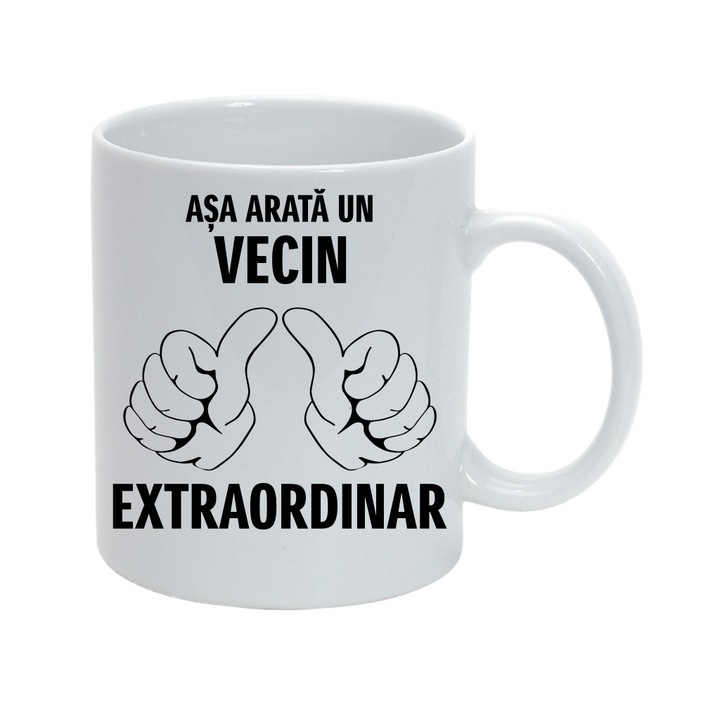 Персонализирана чаша с послание This is what an extraordinary neighbor looks like, Vlatud, керамика, бяла, 330 мл