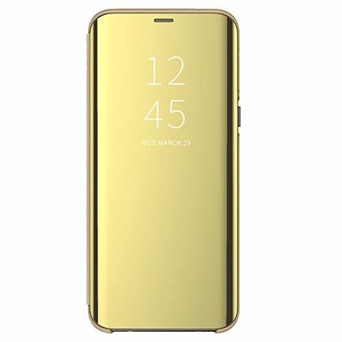 Husa Huawey Y6 2019 Toc Flip Cover Gold Clear View Standing Cover Auriu . Permite vizualizarea prin capacul superior