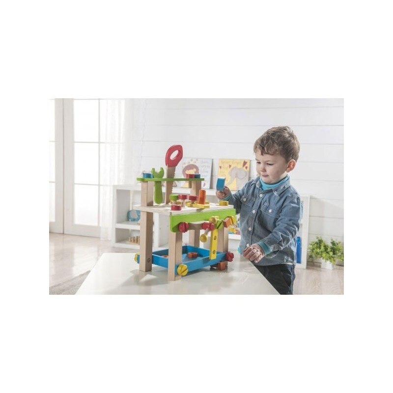 Banc mare de lucru cu unelte, EverEarth, Lemn, 3 ani+