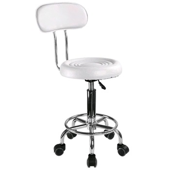 Scaun hidraulic cu spatar si roti, Alb, Taburet rotativ, Pentru salon, Cosmetica, Manichiura, Pedichiura, Frizerie, Coafor, Piele ecologica, Cu suport pentru picioare Scaun hidraulic cu spatar si roti, Alb, Taburet rotativ, Pentru salon, Cosmetica, Manichiura, Pedichiura, Frizerie, Coafor, Piele ecologica, Cu suport pentru picioare
