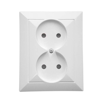 Priza dubla Abex, incastrata, contact de protectie, culoare alba, 90 x 160 x 36 mm Priza dubla Abex, incastrata, contact de protectie, culoare alba, 90 x 160 x 36 mm