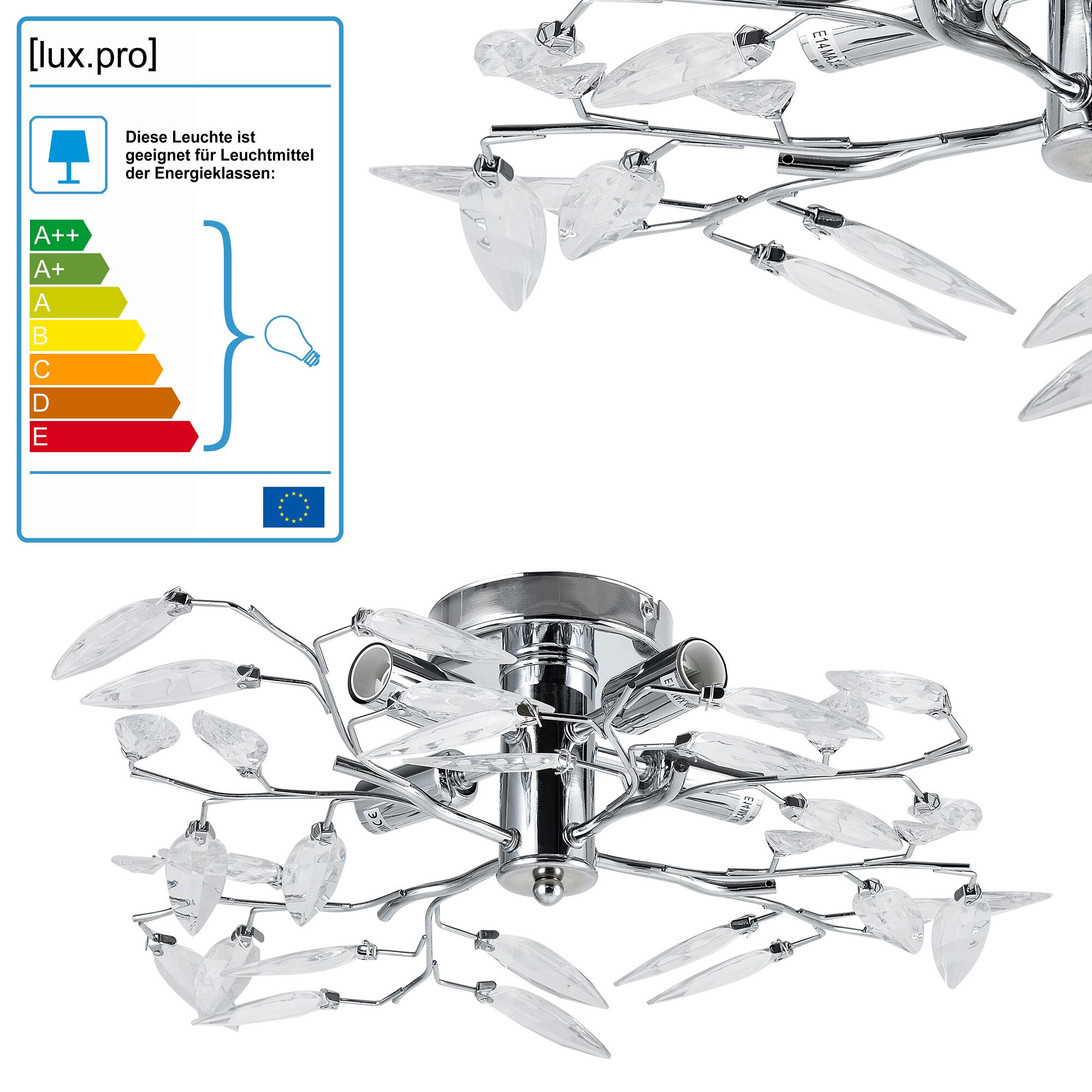 Lampa suspendata eleganta Kira, lux.pro, 15 x 47 cm, 4 x E14, metal, crom/argintiu