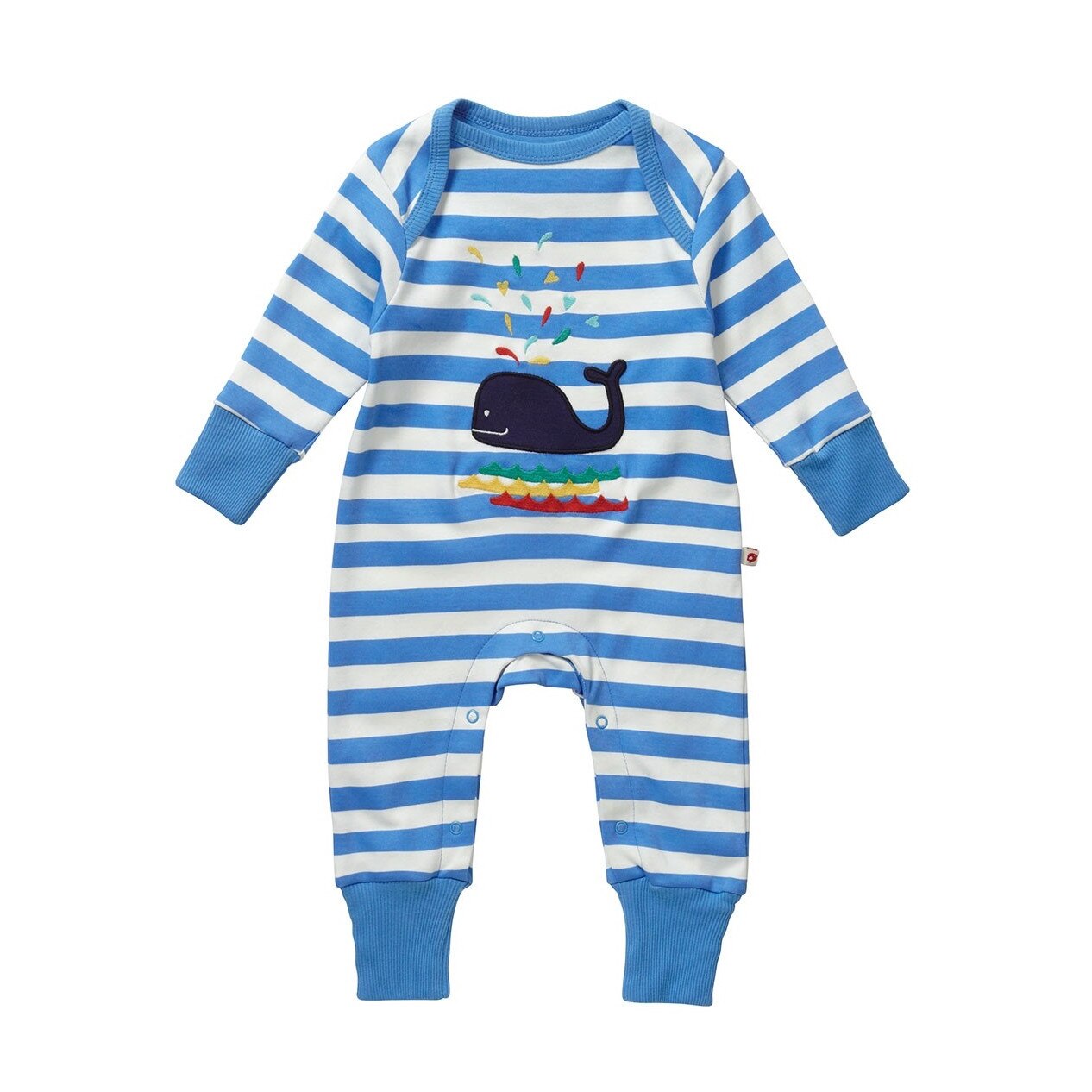 Salopeta cu balena albastra, bumbac organic, multicolor, 0 - 1 luni, nou nascut