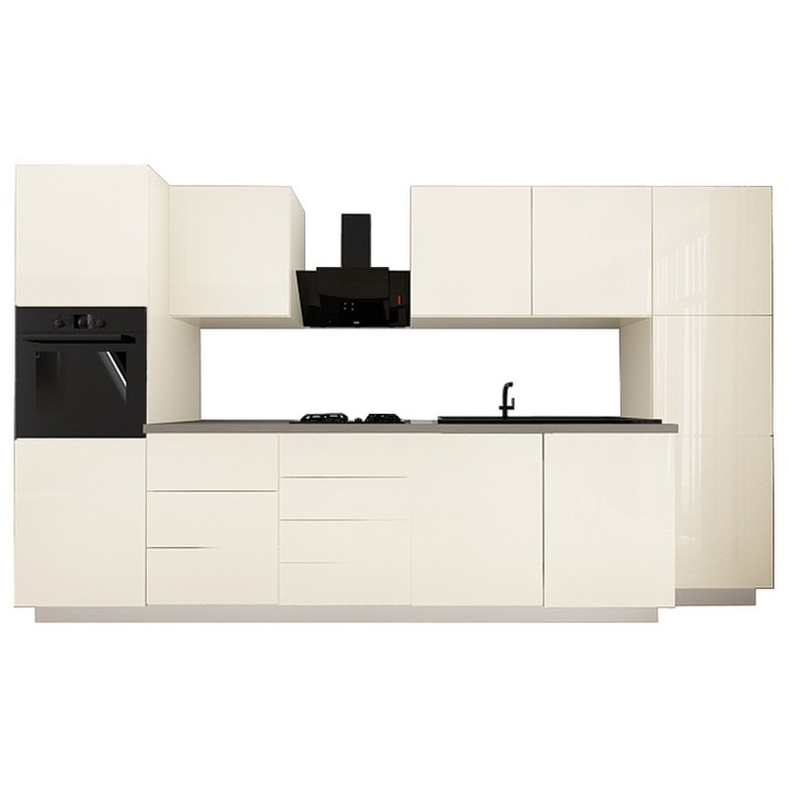 Set Mobila Bucatarie Modulara BLANCA 1 , MDF CREM Lucios, dimensiune 3.6 m