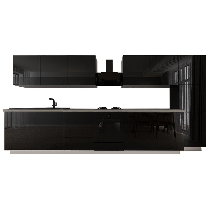 Set Mobila Bucatarie Modulara BLANCA 3 , MDF NEGRU Lucios, dimensiune 4.2 m