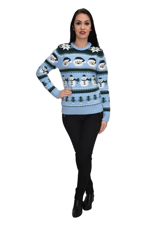 Pulover tricotat cu motive de craciun, D&J Exclusive TR-5701, Albastru deschis