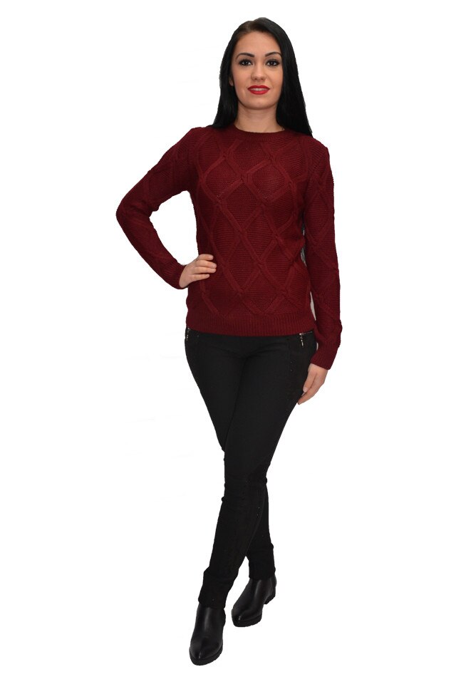 Pulover tricotat cu insertii de picatele ,D&J Exclusive, Marsala