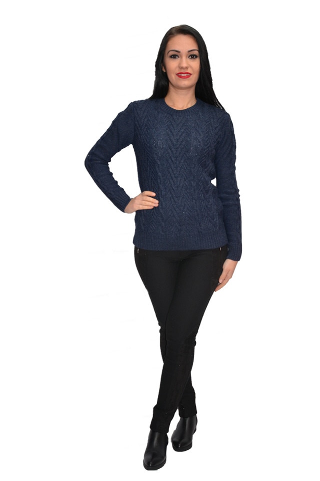 Pulover rafinat cu model,realizat di tricot, D&J Exclusive, Albastru marin