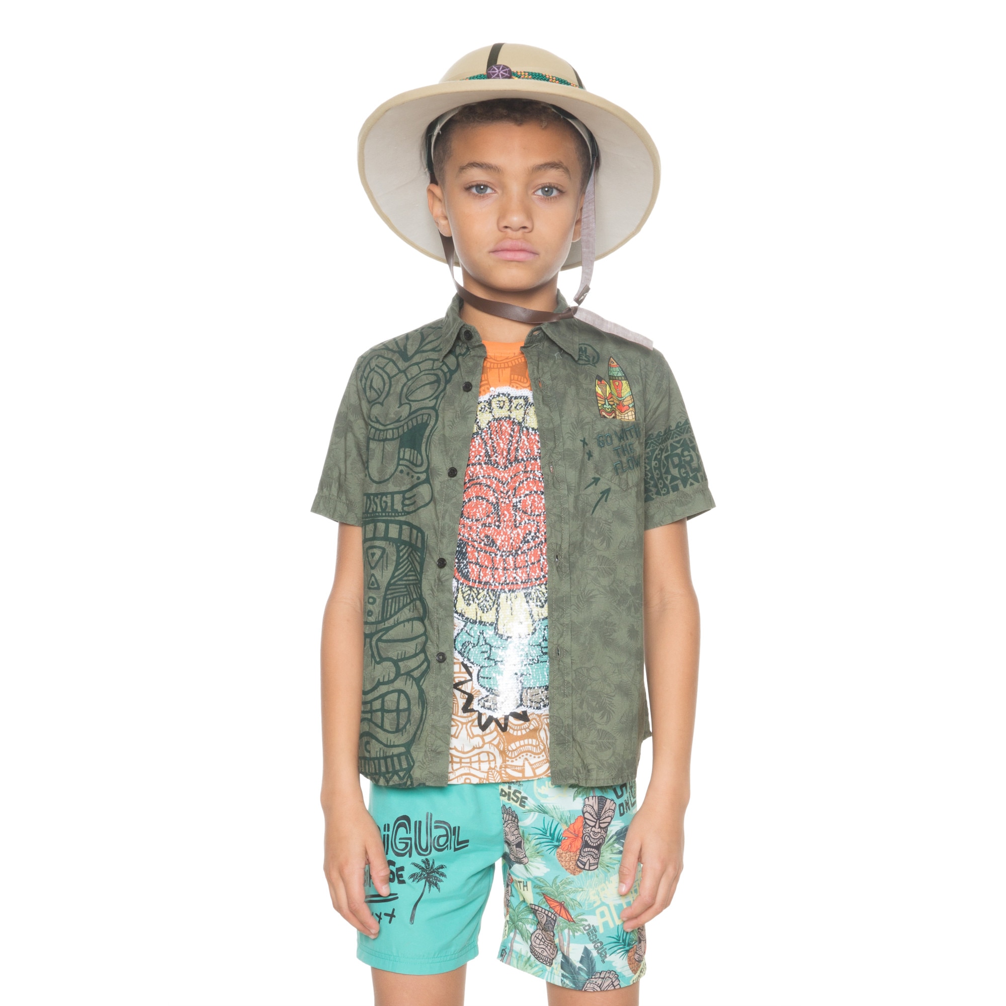Camasa baieti, Desigual, cu maneci scurte si imprimeu, Yuca