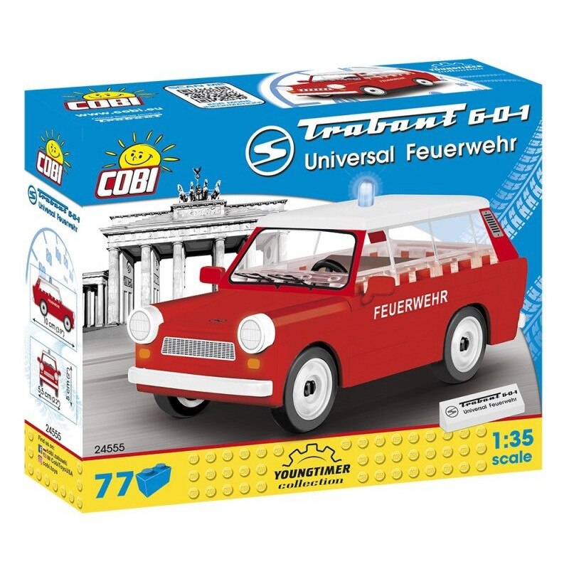 Set de constructie Cobi Klocki Youngtimer Trabant 601 Universal, 3 ani +, 77 elemente, Rosu