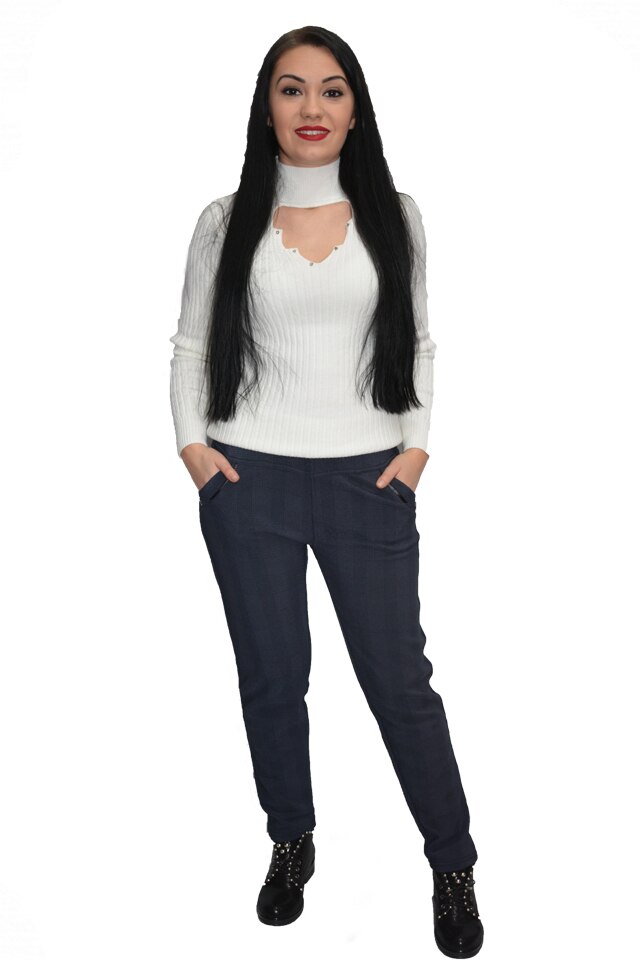 Pantaloni de zi in dungi,D&J Exclusive, Albastru marin