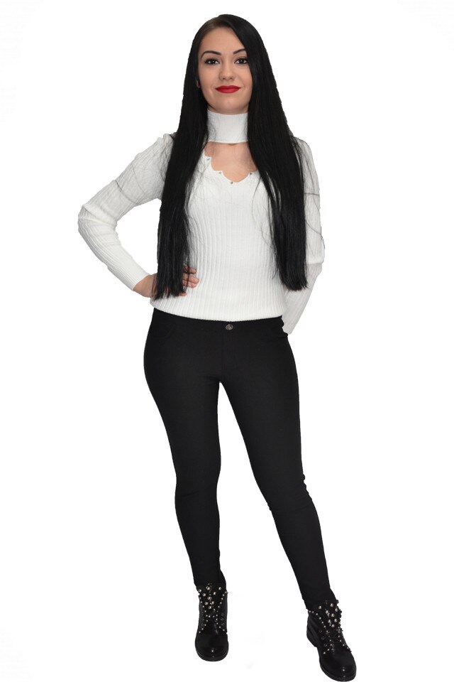 Pantaloni de zi cu nasturi,stil baroc,D&J Exclusive, Negru