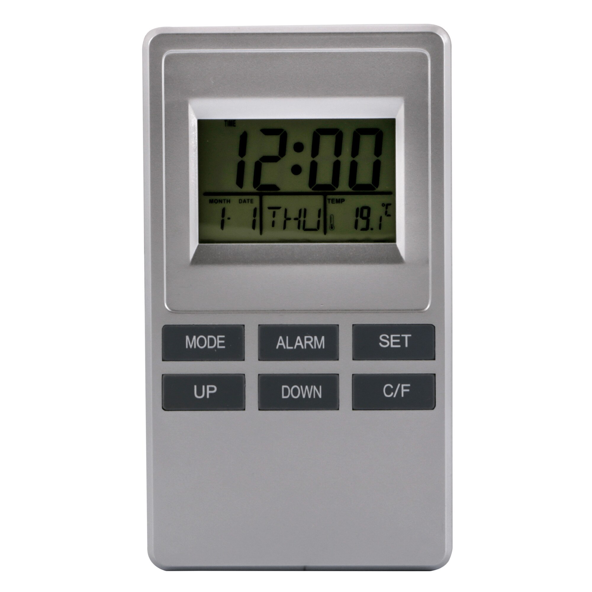 Ceas cu alarma si termometru, 2x1.5V AAA, Argintiu