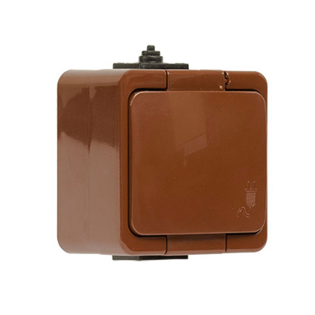 Priza simpla iMKⓇ aparenta, cu capac, contact de protectie, maro, AN