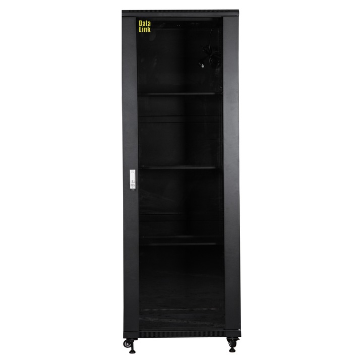 Rack DataLink 27U, 600x800 mm, montare pe podea, usa sticla, neasamblat, negru