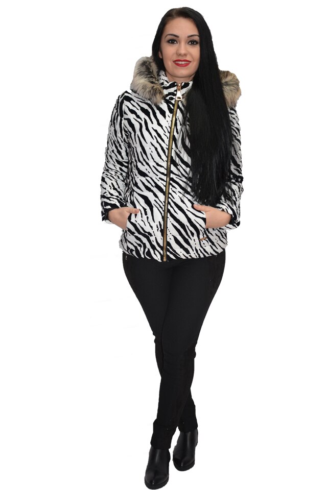 Jacheta moderna din fas cu insertii de catifea, D&J Exclusive, Alb Negru