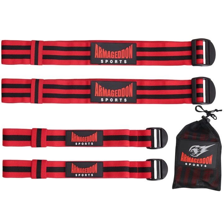 Benzi de Restrictie a Fluxului Sanguin - Armageddon Sports Blood Flow Restriction Bands (BFR), 4 pachete pentru Brate si Picioarele