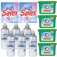 pachet - 6 x balsam rufe concentrat 42 spalari coccolino sensitive 1050 ml 4 x cutie detergent rufe ariel 3in1 capsule 405g 15buccutie 2 x detergent praf automat savex 2in1 white and colours 300 g imagen 29_0_
0