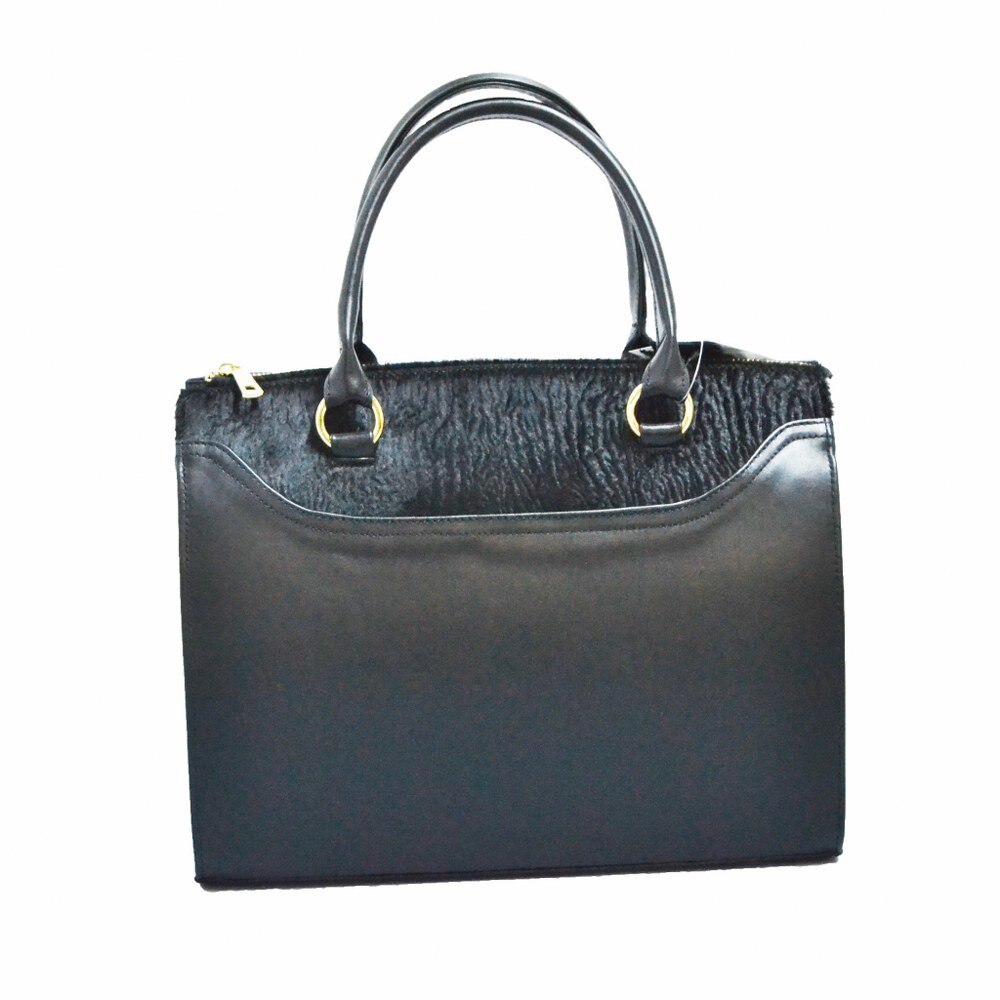 Geanta dama Zea piele naturala neagra blana naturala