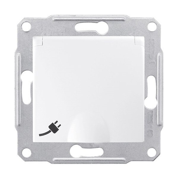 Priza simpla, Schneider Electric, incastrata, cu capac, contact de protectie, alba