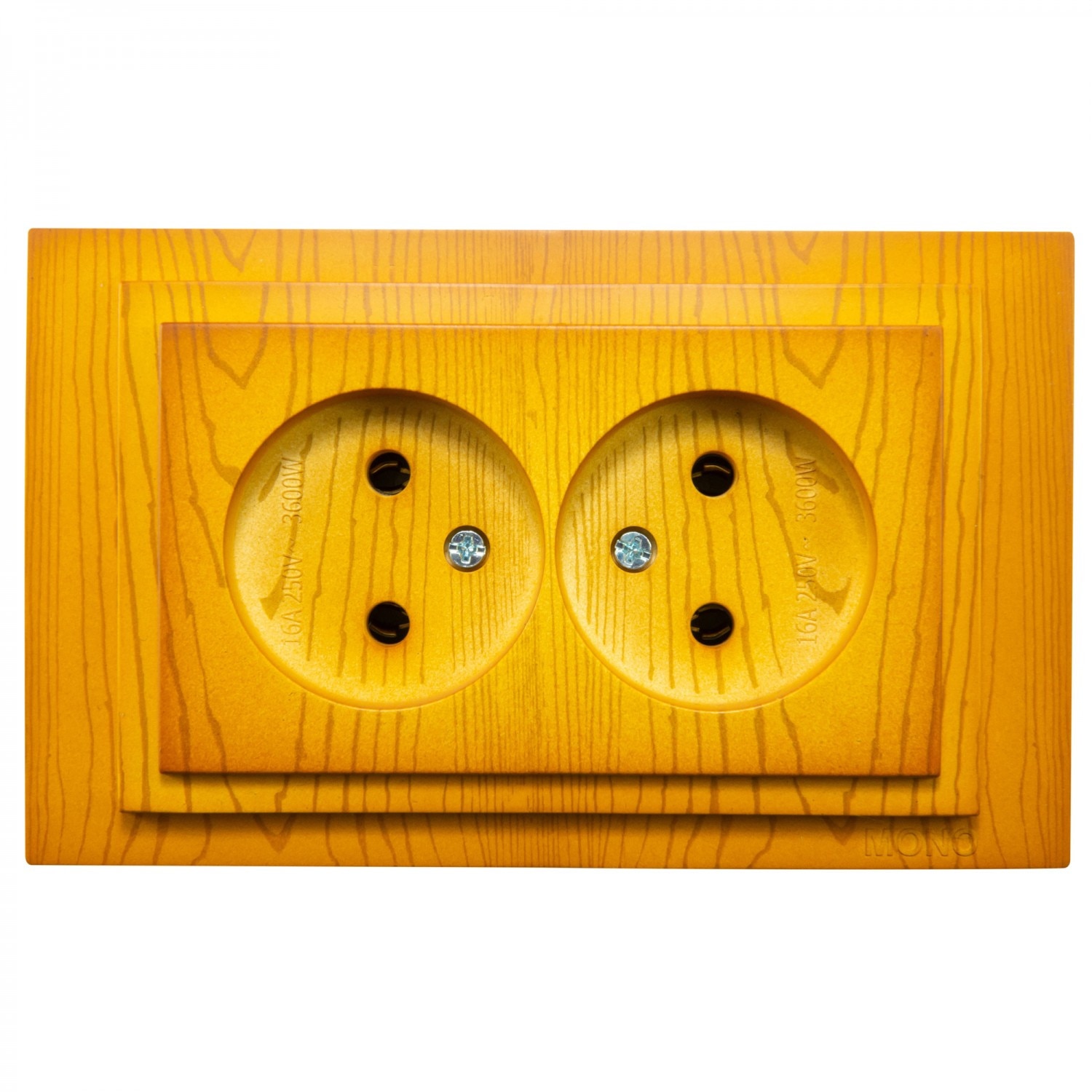 Priza Mono Electric, dubla, incastrata, rama inclusa, stejar, 80 x 130 mm