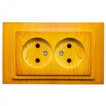 Priza Mono Electric, dubla, incastrata, rama inclusa, stejar, 80 x 130 mm Priza Mono Electric, dubla, incastrata, rama inclusa, stejar, 80 x 130 mm
